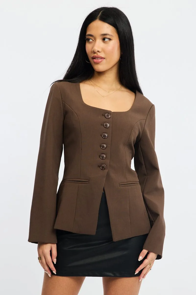Brown Fitted Blazer Jacket sold by Ally Fashion