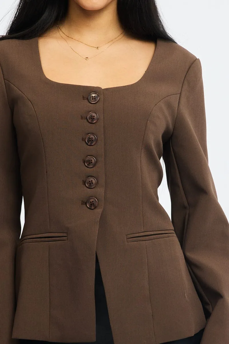Brown Fitted Blazer Jacket sold by Ally Fashion product image thumbnail 5