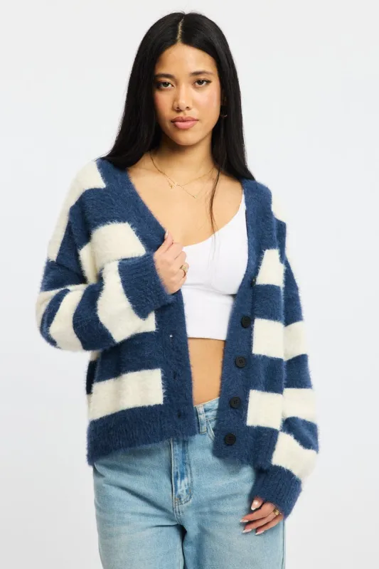Blue Stripe Oversized Cardigan V-neck sold by Ally Fashion