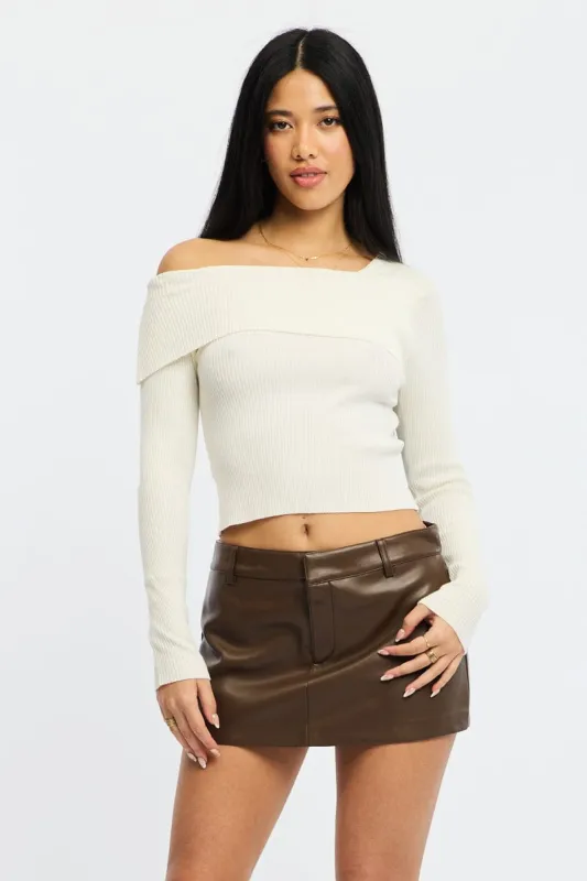 Brown Skort Low Rise Faux Leather sold by Ally Fashion