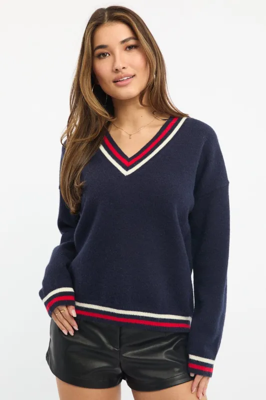 Blue Knit Jumper Long Sleeve V-neck sold by Ally Fashion