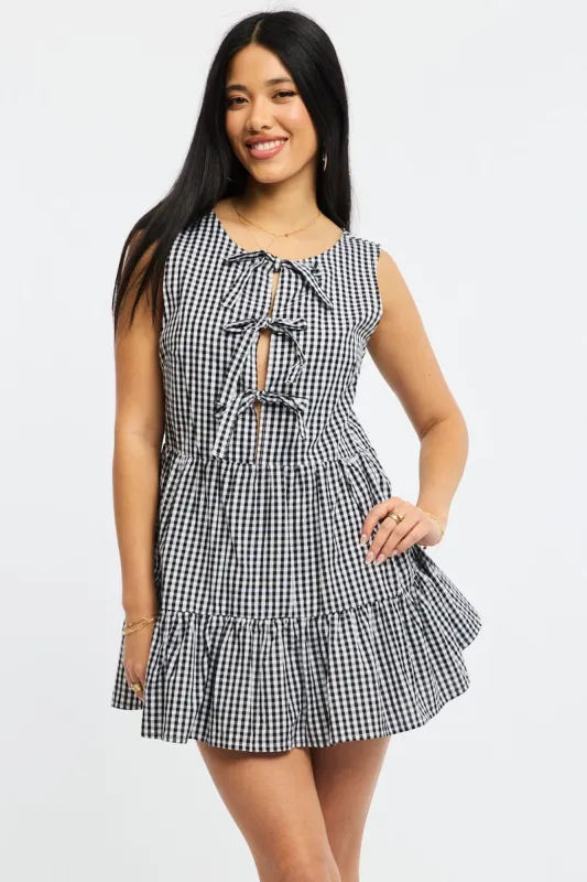 Black Check Mini Dress Ribbon Detail sold by Ally Fashion
