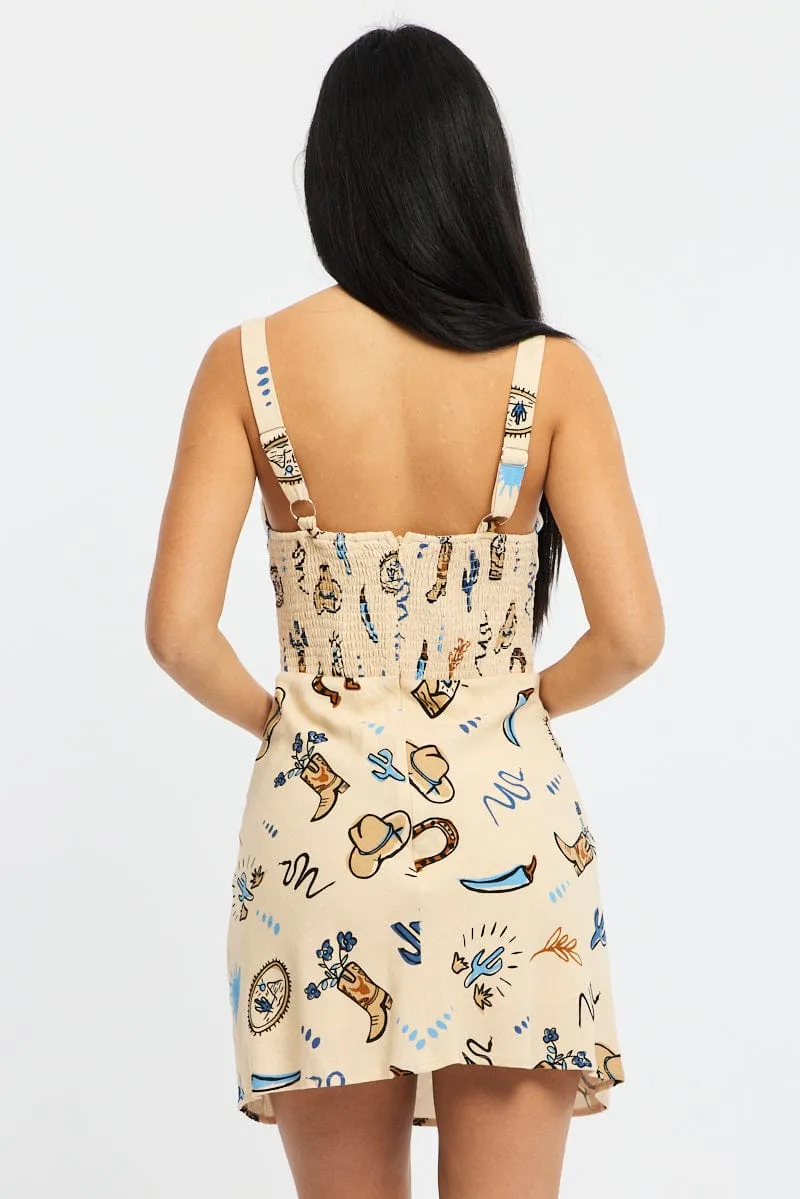 Beige Abstract Mini Dress Sleeveless sold by Ally Fashion product image thumbnail 4