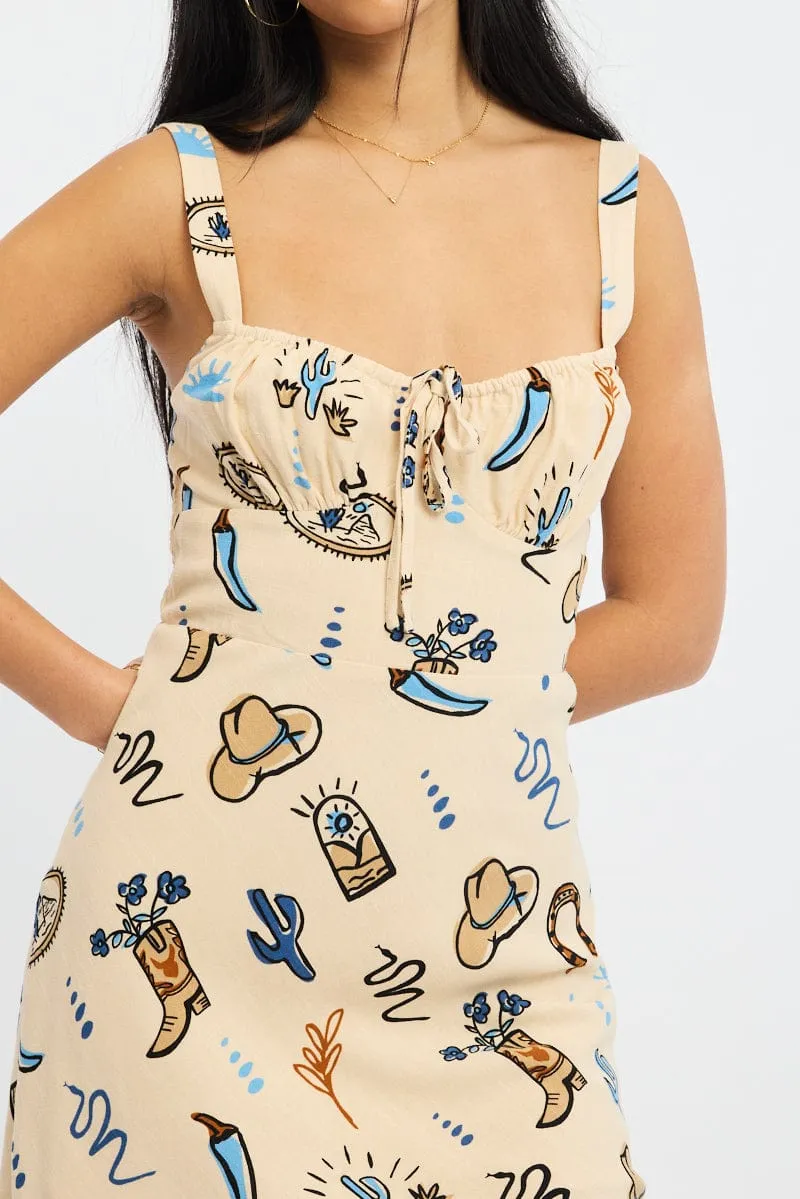 Beige Abstract Mini Dress Sleeveless sold by Ally Fashion product image thumbnail 5