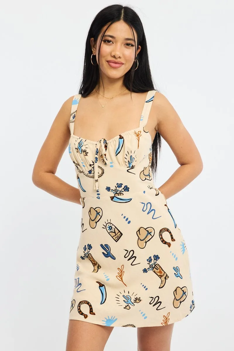 Beige Abstract Mini Dress Sleeveless sold by Ally Fashion