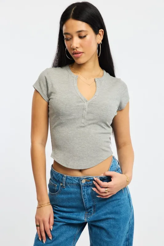 Grey T-shirt Short Sleeve Henley Neck Rib sold by Ally Fashion