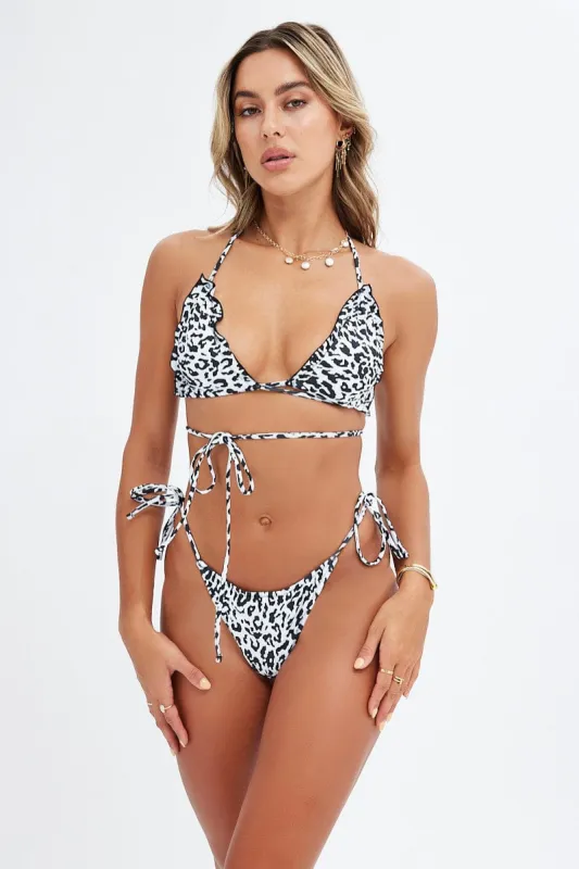 Black Animal Print Tie Detail Bikini Set sold by Ally Fashion
