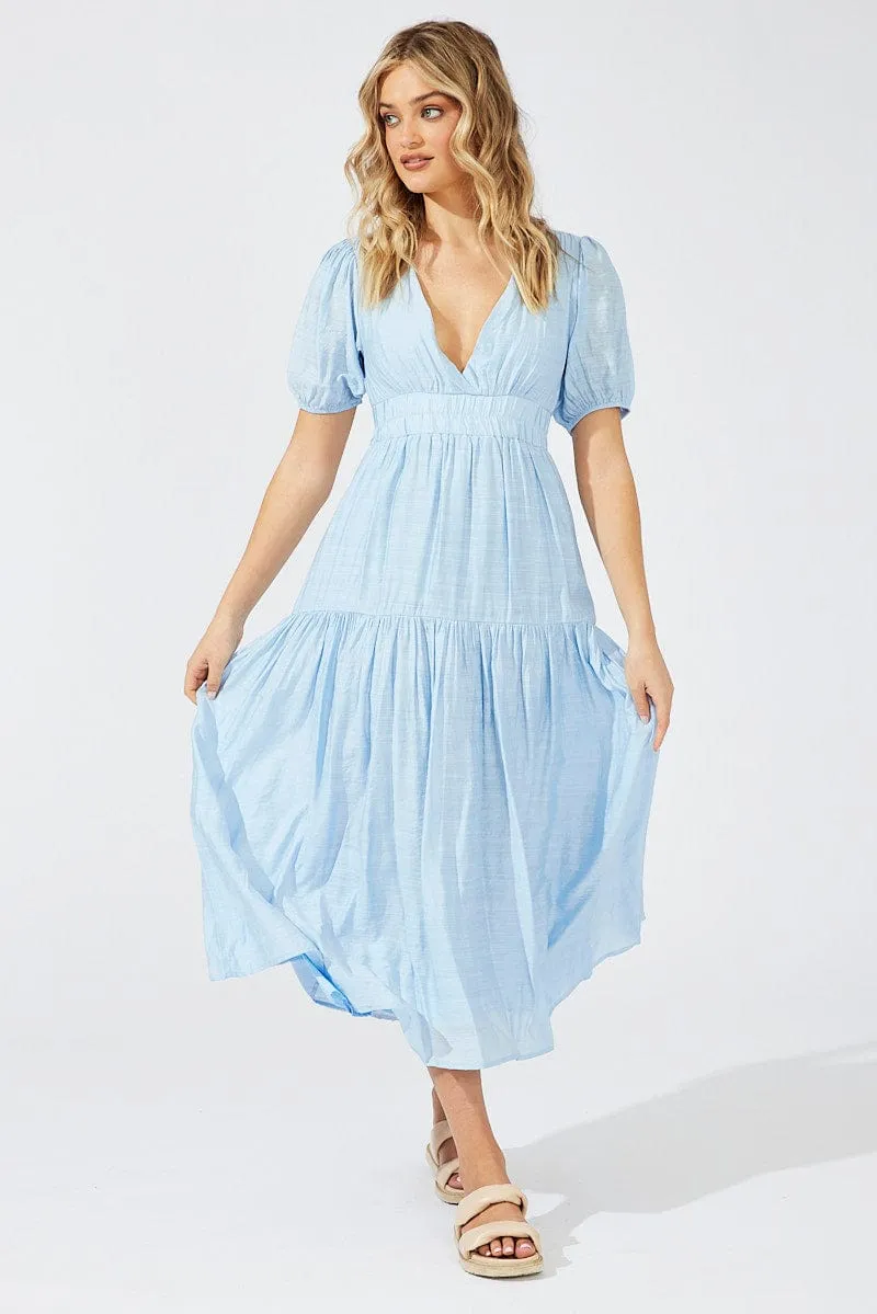 Blue Maxi Dress Puff Sleeve sold by Ally Fashion