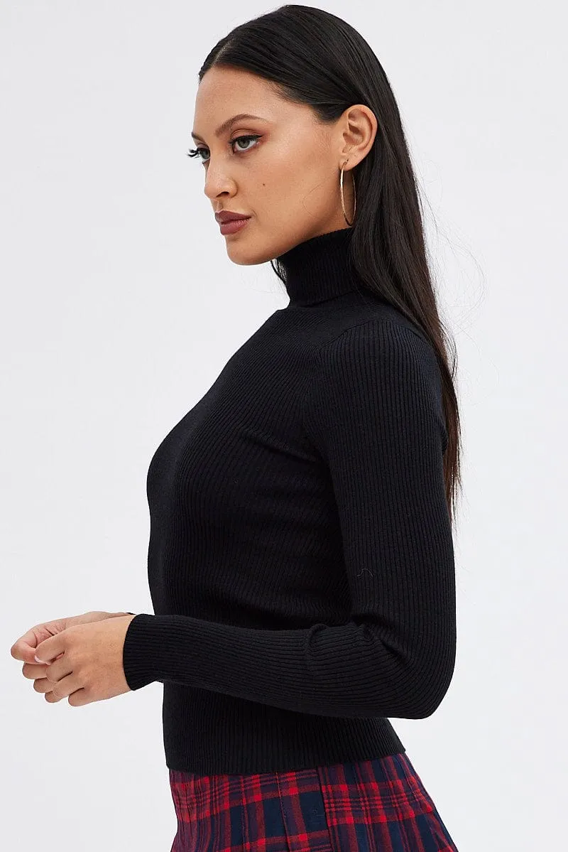 Black Knit Top High Neck Long Sleeve sold by Ally Fashion product image thumbnail 4