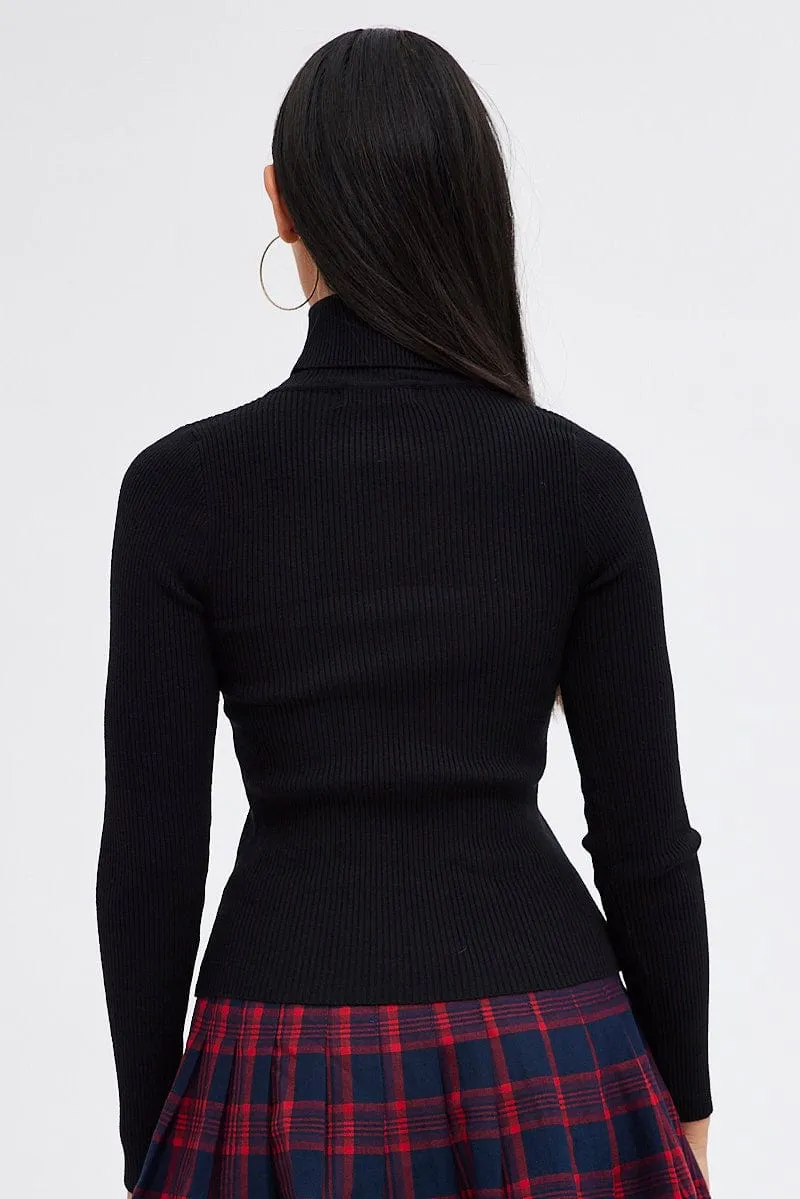 Black Knit Top High Neck Long Sleeve sold by Ally Fashion product image thumbnail 5