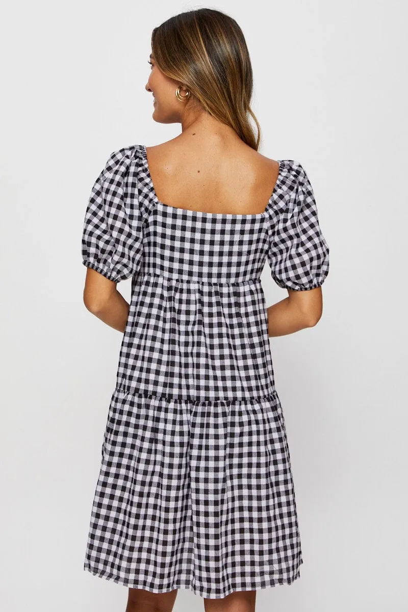 Check Fit And Flare Dress Short Sleeve Sweetheart Neck sold by Ally Fashion product image thumbnail 5