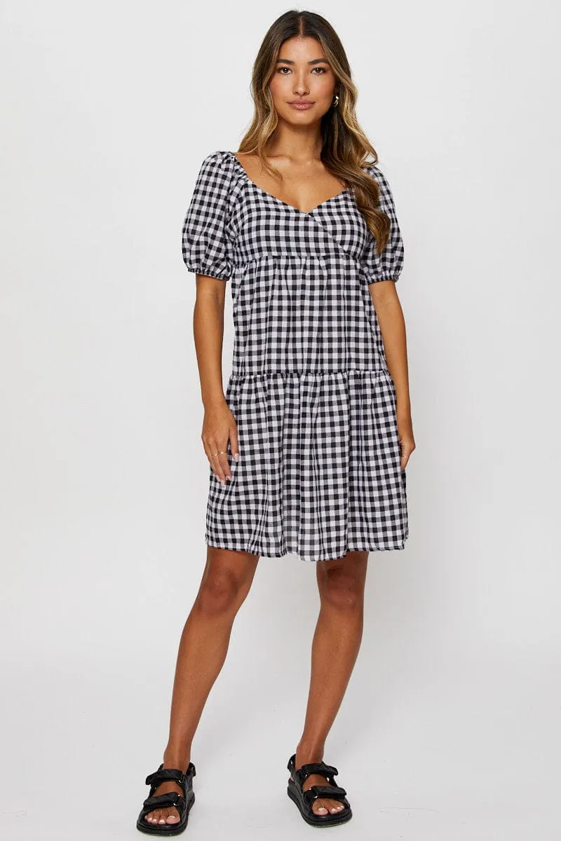 Check Fit And Flare Dress Short Sleeve Sweetheart Neck sold by Ally Fashion product image thumbnail 2