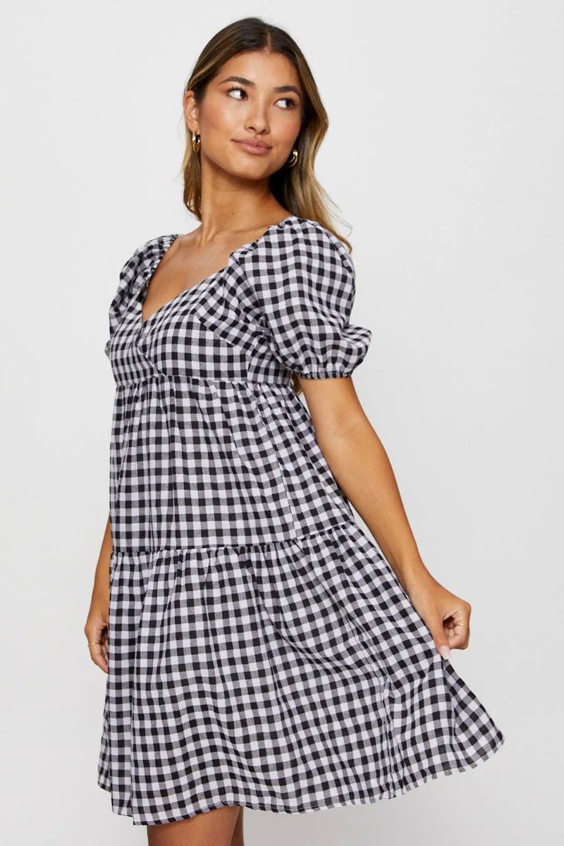 Check Fit And Flare Dress Short Sleeve Sweetheart Neck sold by Ally Fashion product image thumbnail 4