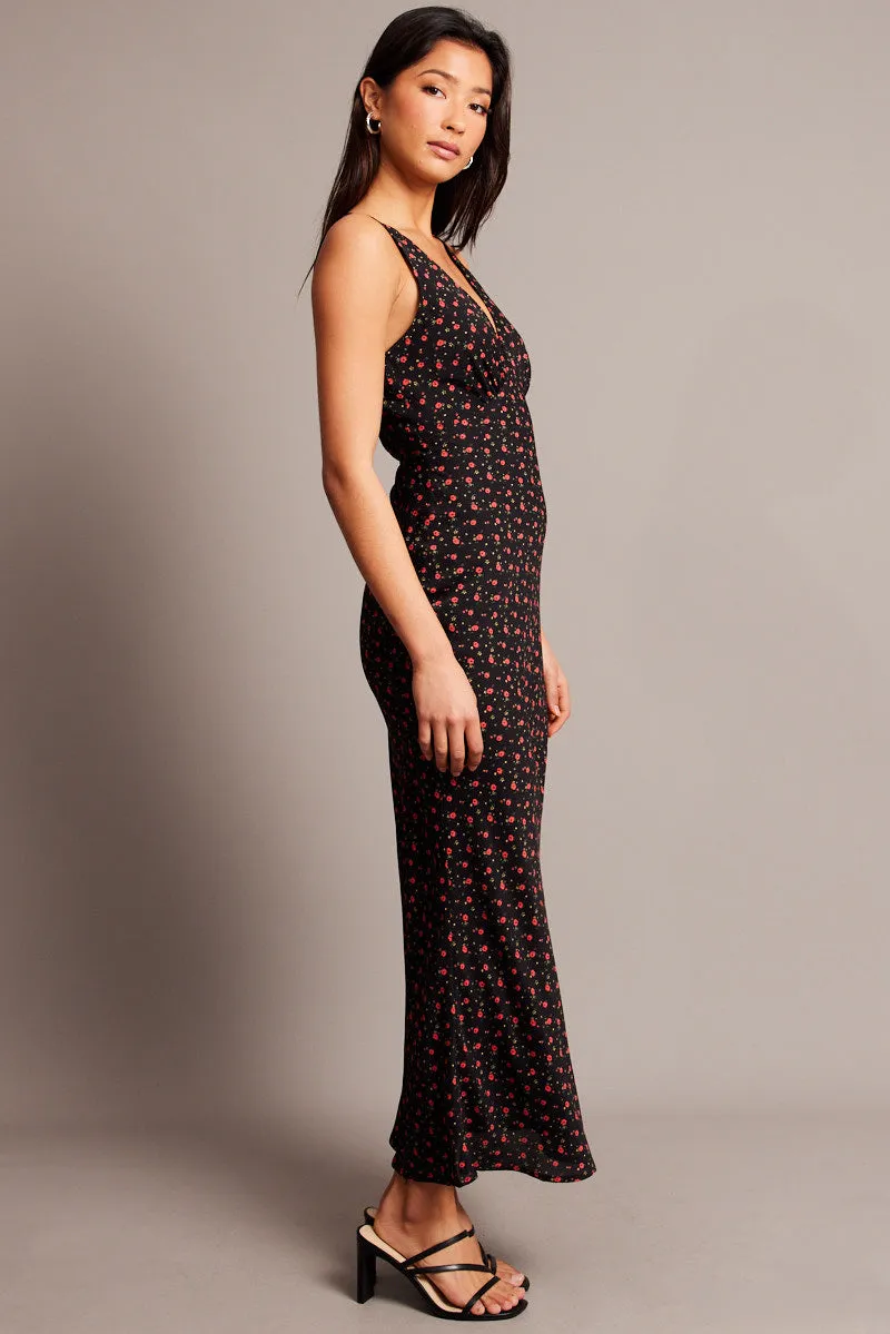 Black Ditsy Maxi Dress V-Neck Sleeveless sold by Ally Fashion product image thumbnail 4
