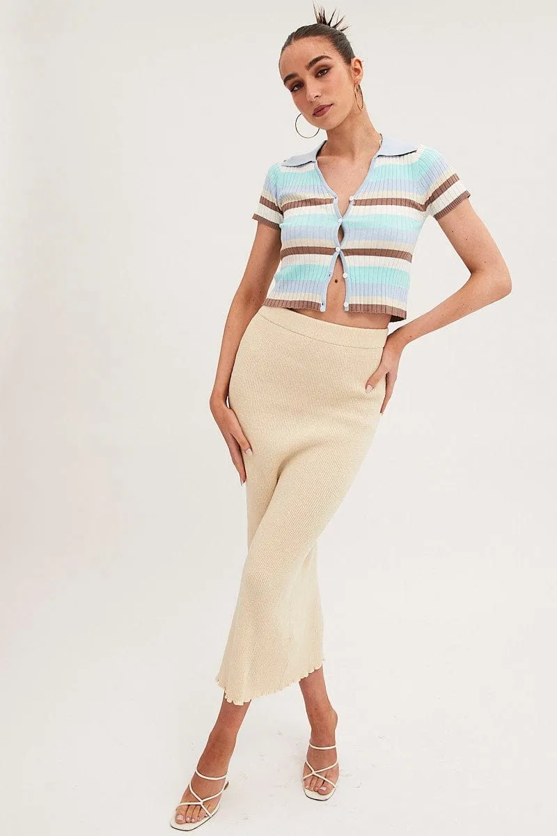 Beige Maxi Skirt Knit High Waist sold by Ally Fashion