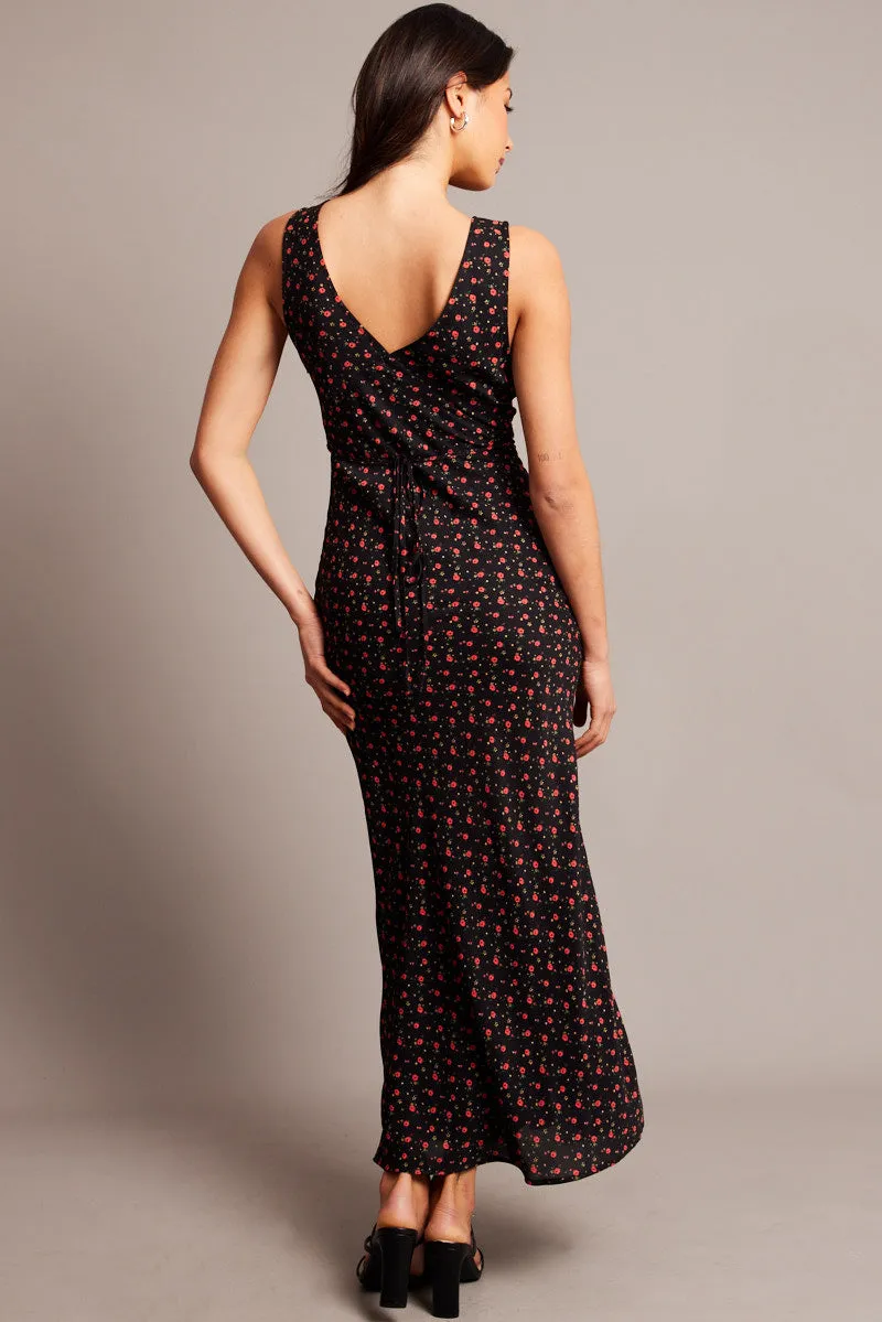 Black Ditsy Maxi Dress V-Neck Sleeveless sold by Ally Fashion product image thumbnail 5