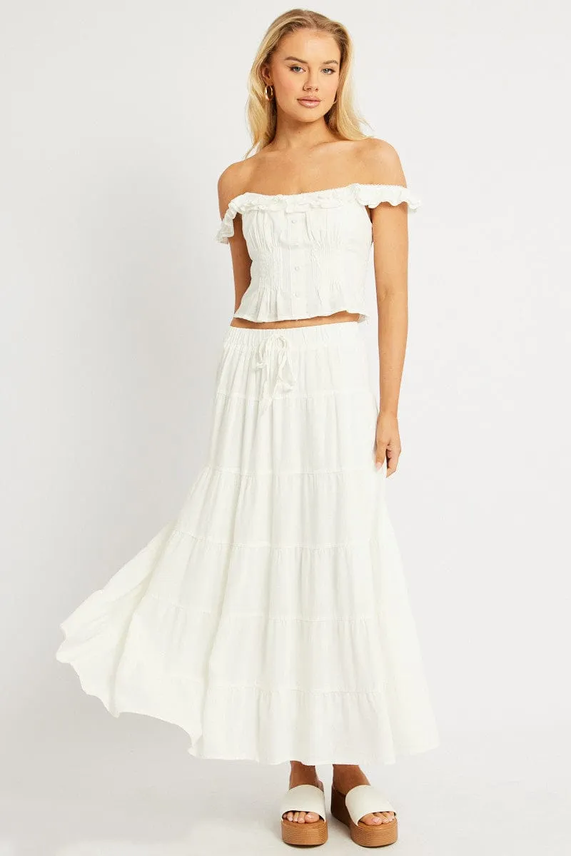 White Maxi Skirt Tiered High Rise Linen Blend sold by Ally Fashion product image thumbnail 2