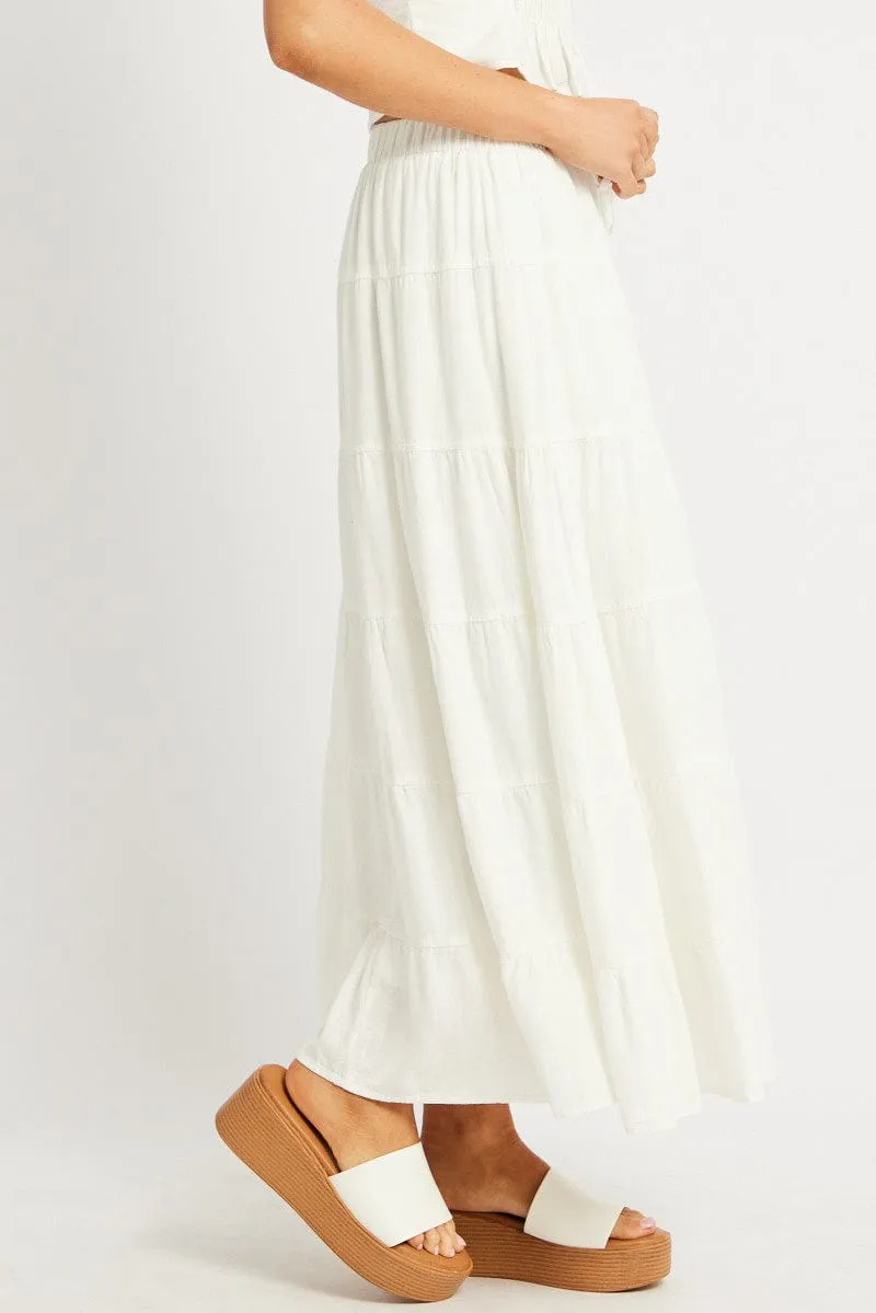White Maxi Skirt Tiered High Rise Linen Blend sold by Ally Fashion product image thumbnail 3