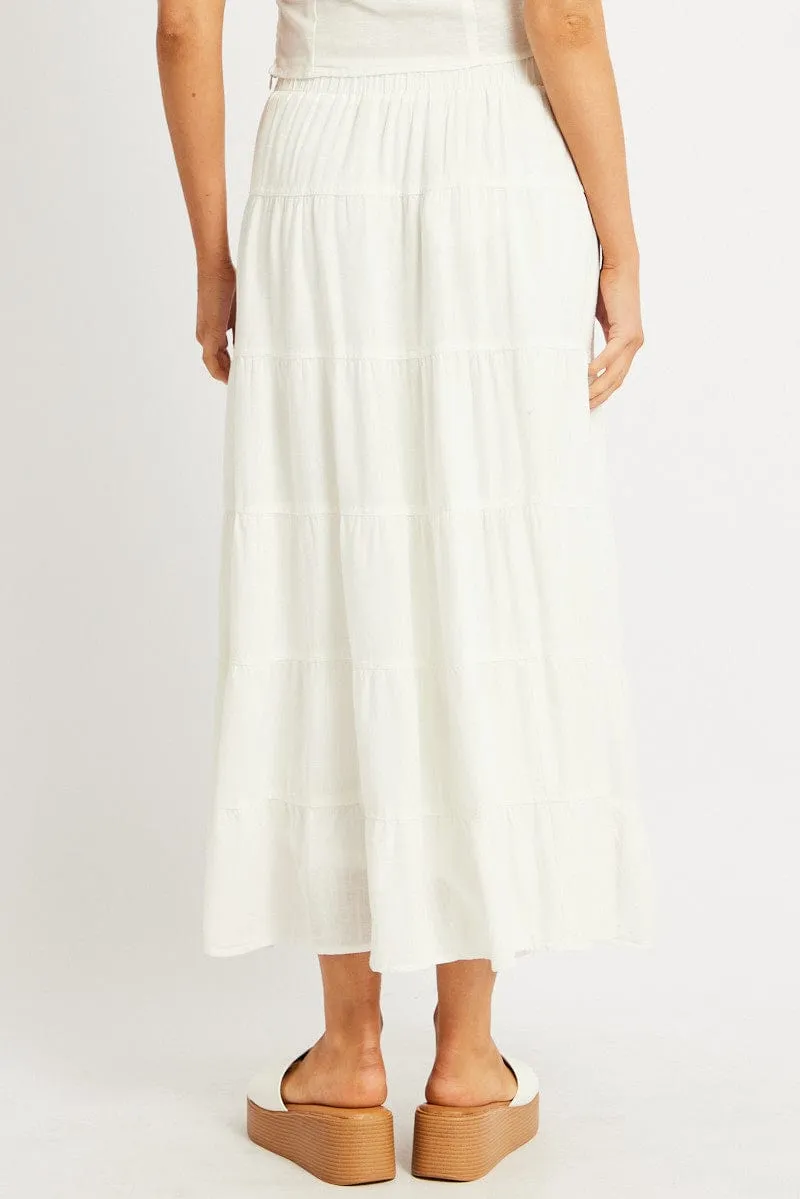 White Maxi Skirt Tiered High Rise Linen Blend sold by Ally Fashion product image thumbnail 4