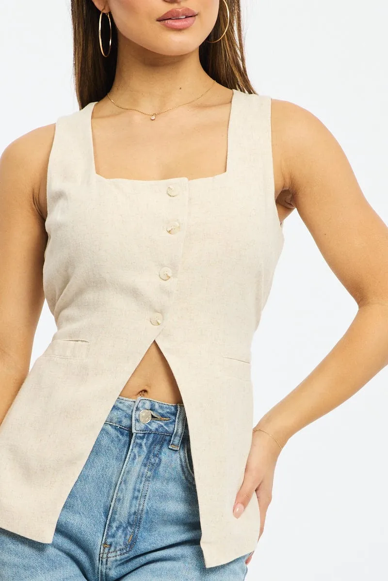 Beige Vest Square Neck Button Down sold by Ally Fashion product image thumbnail 5