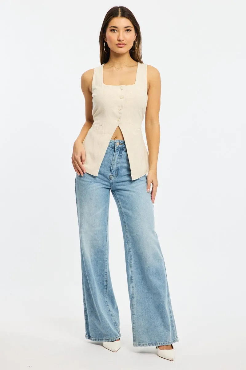 Beige Vest Square Neck Button Down sold by Ally Fashion product image thumbnail 2