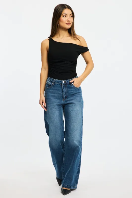 Denim Wide Leg Jeans Mid Rise sold by Ally Fashion