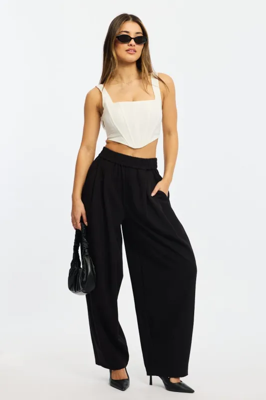 Black Barrel Leg Pant Elastic Waist sold by Ally Fashion