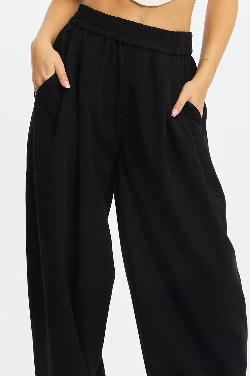 Black Barrel Leg Pant Elastic Waist sold by Ally Fashion product image thumbnail 5