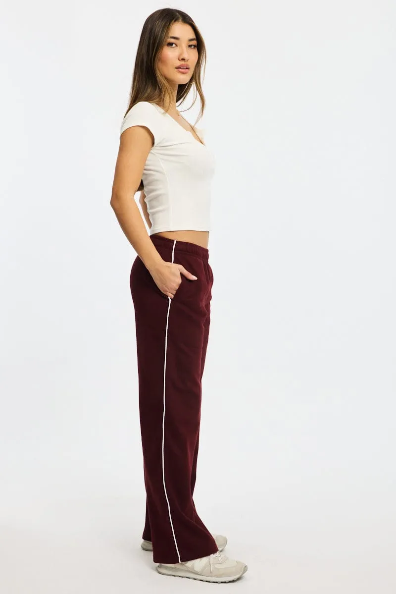Red Track Pants Wide Leg Side Stripe sold by Ally Fashion product image thumbnail 3