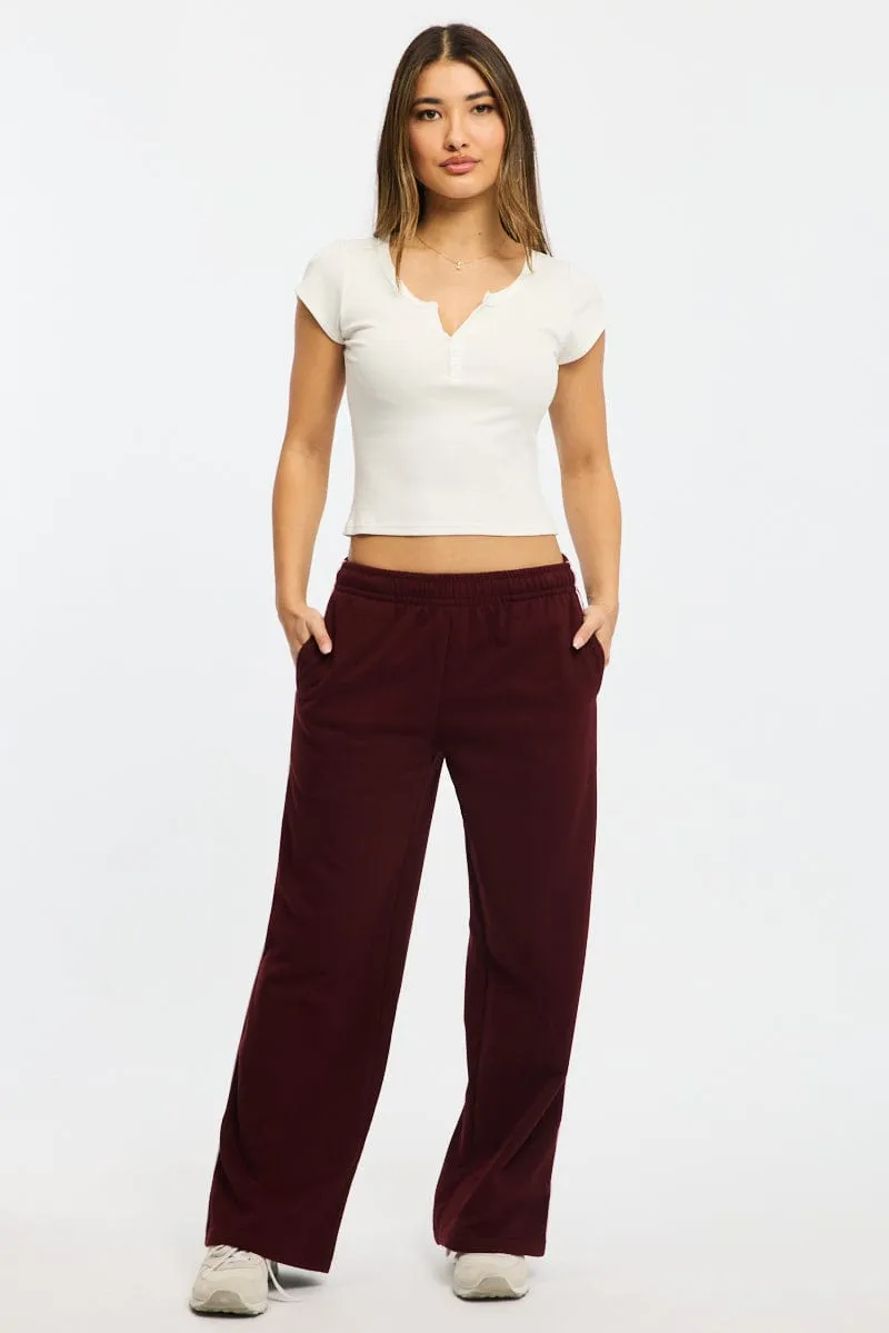Red Track Pants Wide Leg Side Stripe sold by Ally Fashion