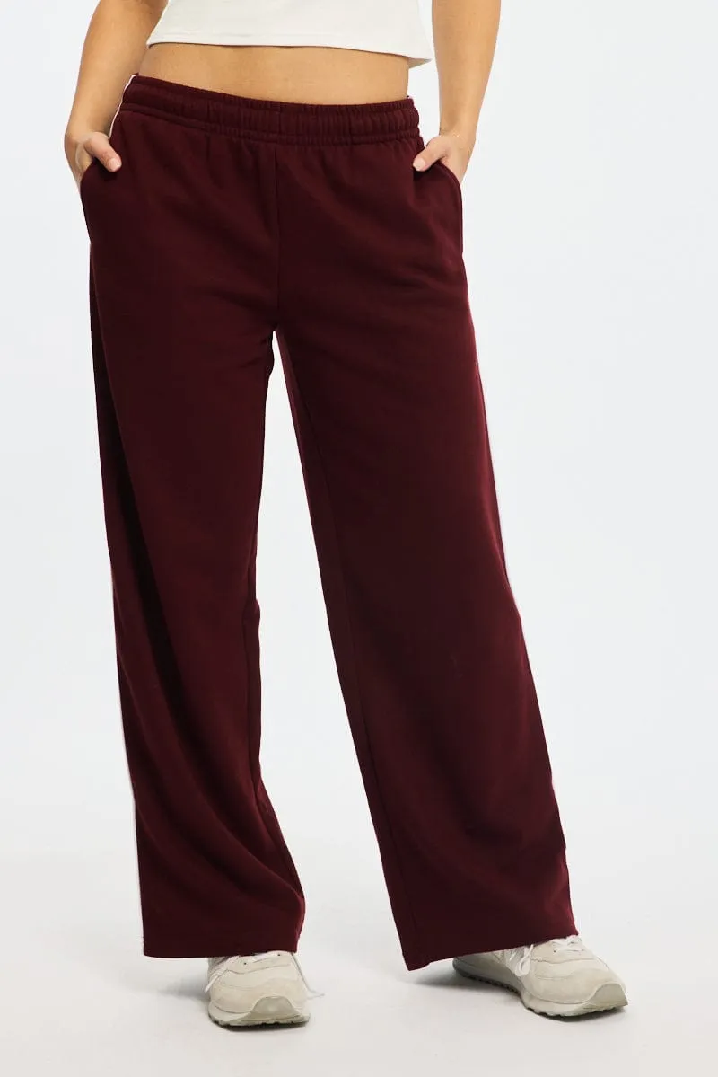 Red Track Pants Wide Leg Side Stripe sold by Ally Fashion product image thumbnail 2