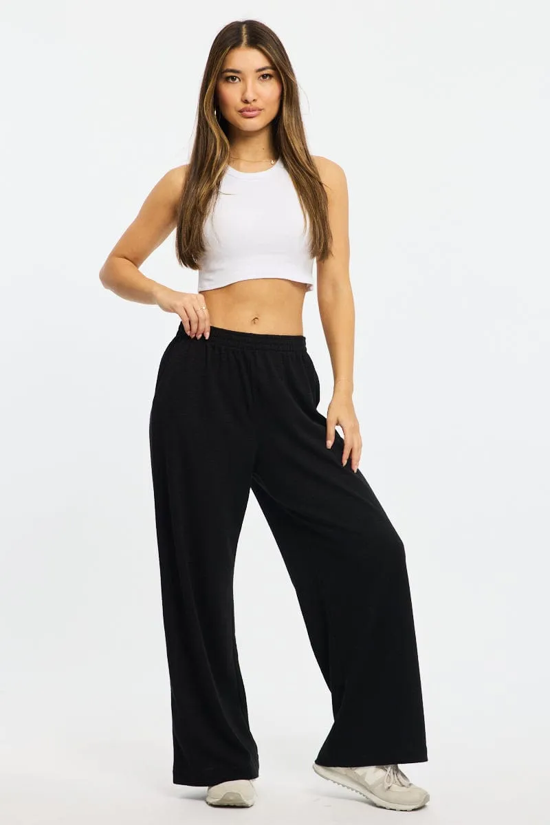 Black Abstract Wide Leg Pants Elasticated Waist sold by Ally Fashion