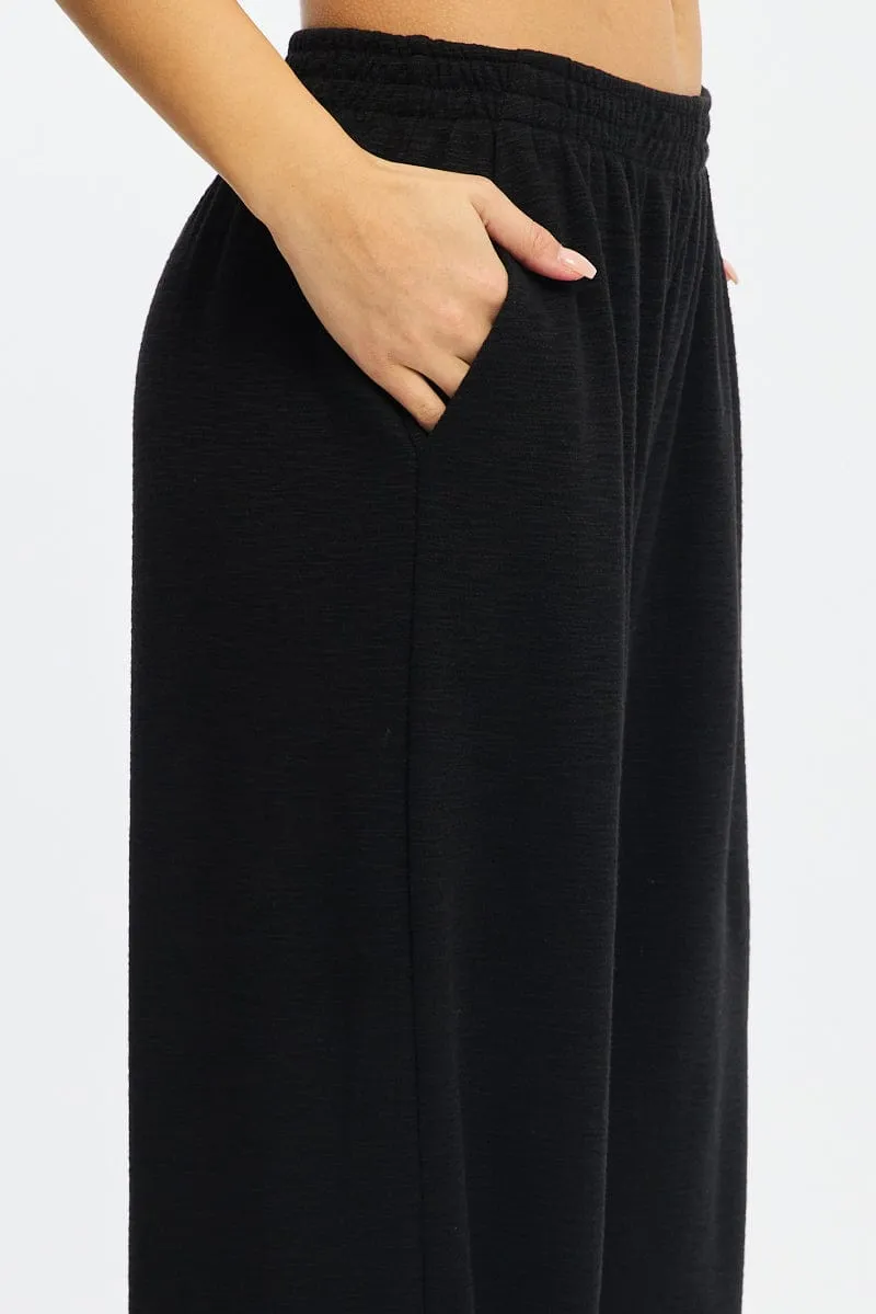Black Abstract Wide Leg Pants Elasticated Waist sold by Ally Fashion product image thumbnail 5