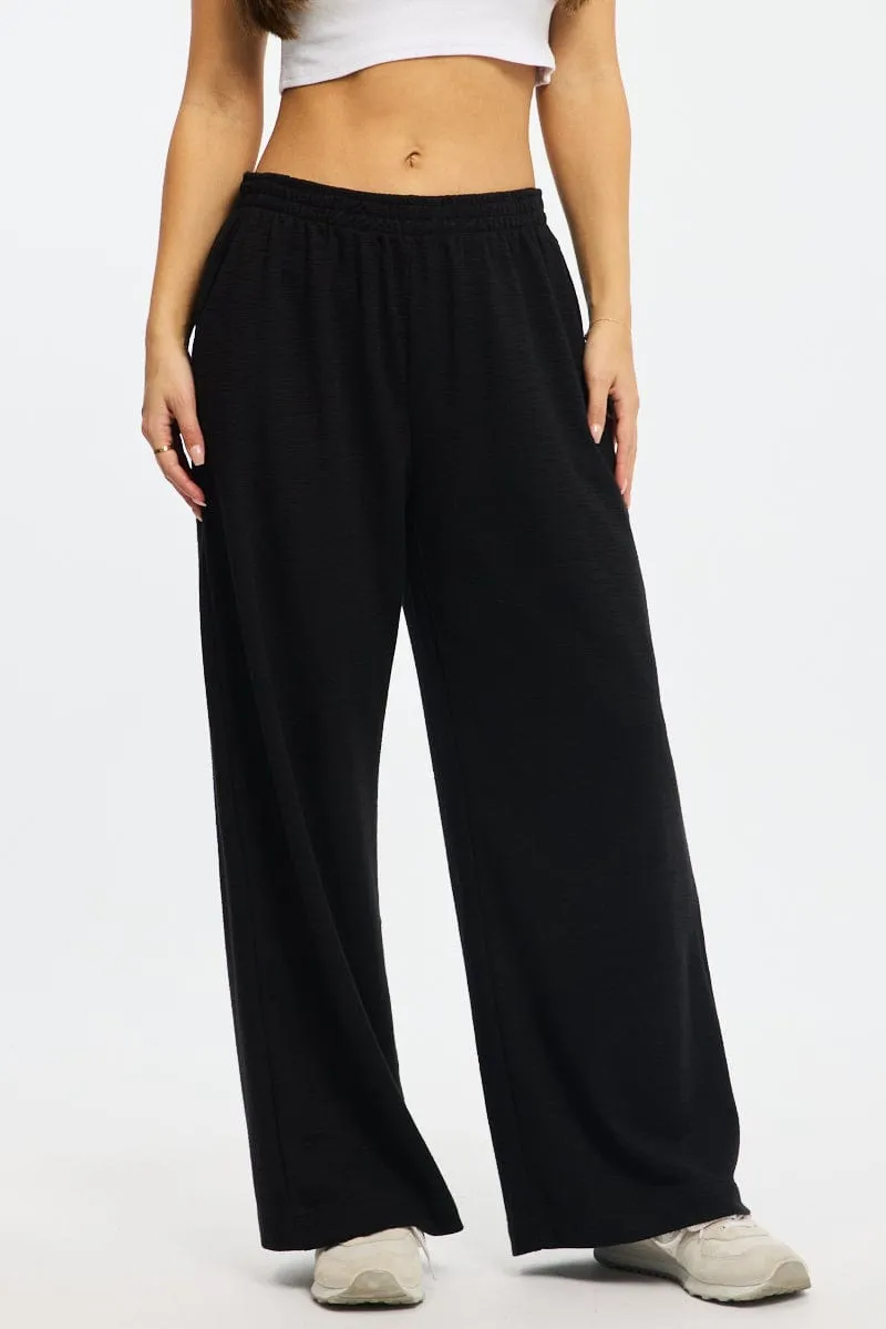 Black Abstract Wide Leg Pants Elasticated Waist sold by Ally Fashion product image thumbnail 2