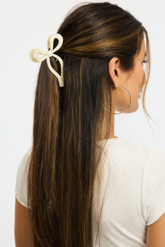 White Bow Hair Claw Clip sold by Ally Fashion