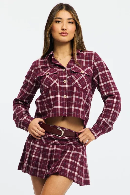 Multi Check Flannel Shirt Long Sleeve Collared Cropped sold by Ally Fashion