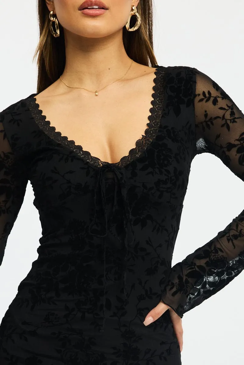 Black Bodycon Dress Mini Long Sleeve Burnout sold by Ally Fashion product image thumbnail 5