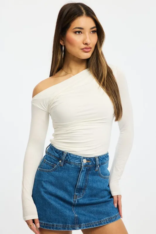 White One Shoulder Top Long Sleeve Modal sold by Ally Fashion