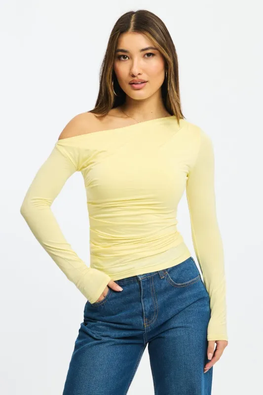 Yellow One Shoulder Top Long Sleeve Modal sold by Ally Fashion