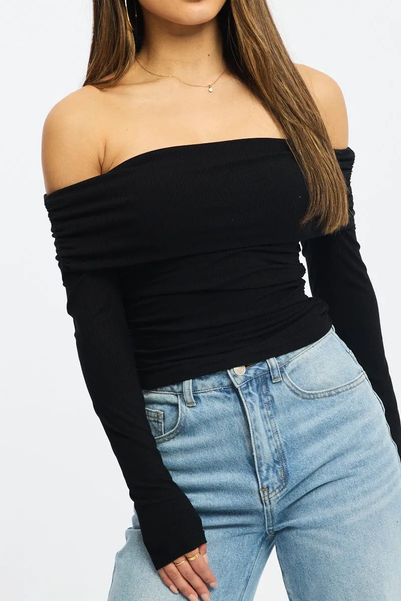 Black Off Shoulder Top Side Ruched Long Sleeve sold by Ally Fashion product image thumbnail 5