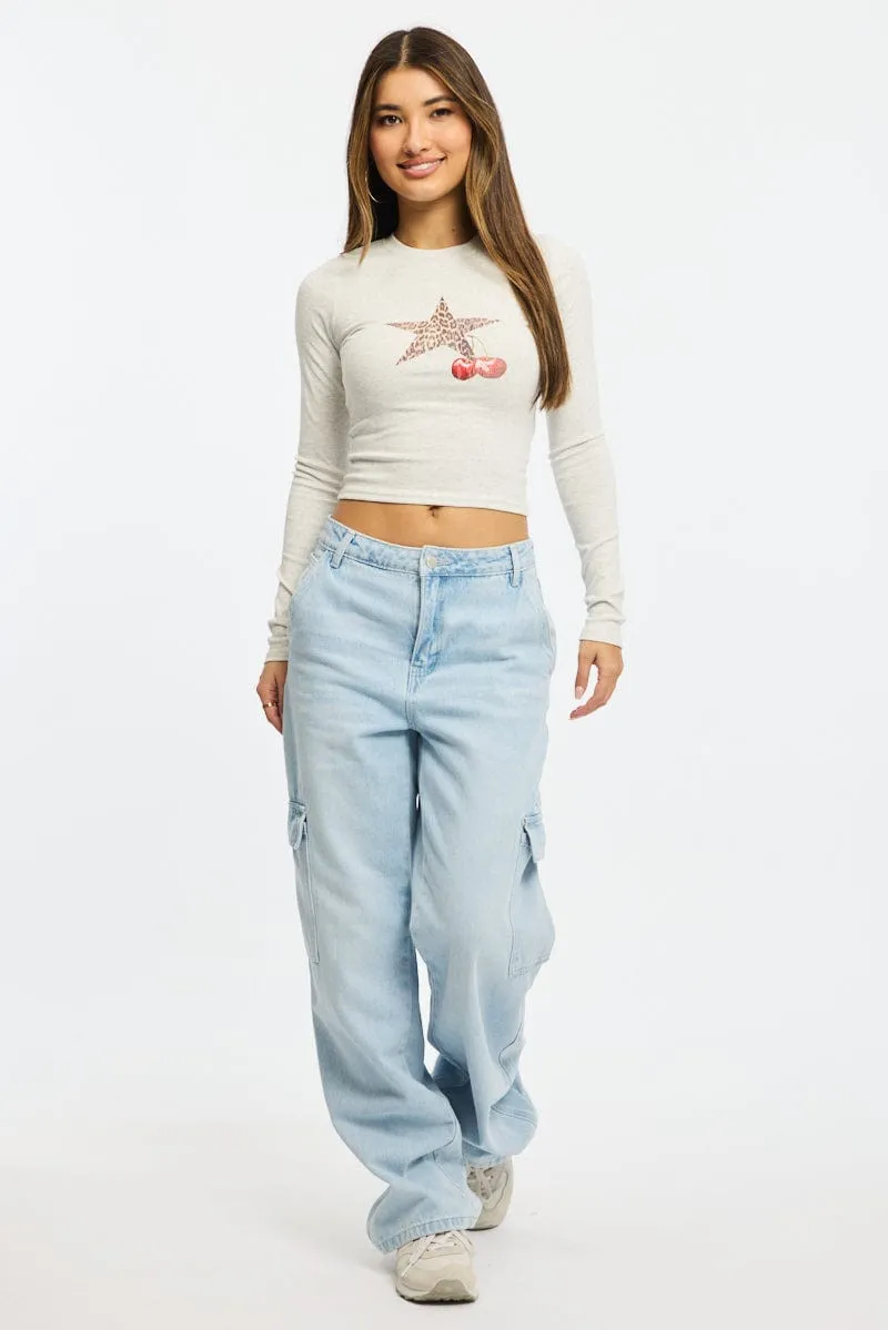 Grey Graphic Tee Long Sleeve sold by Ally Fashion product image thumbnail 2