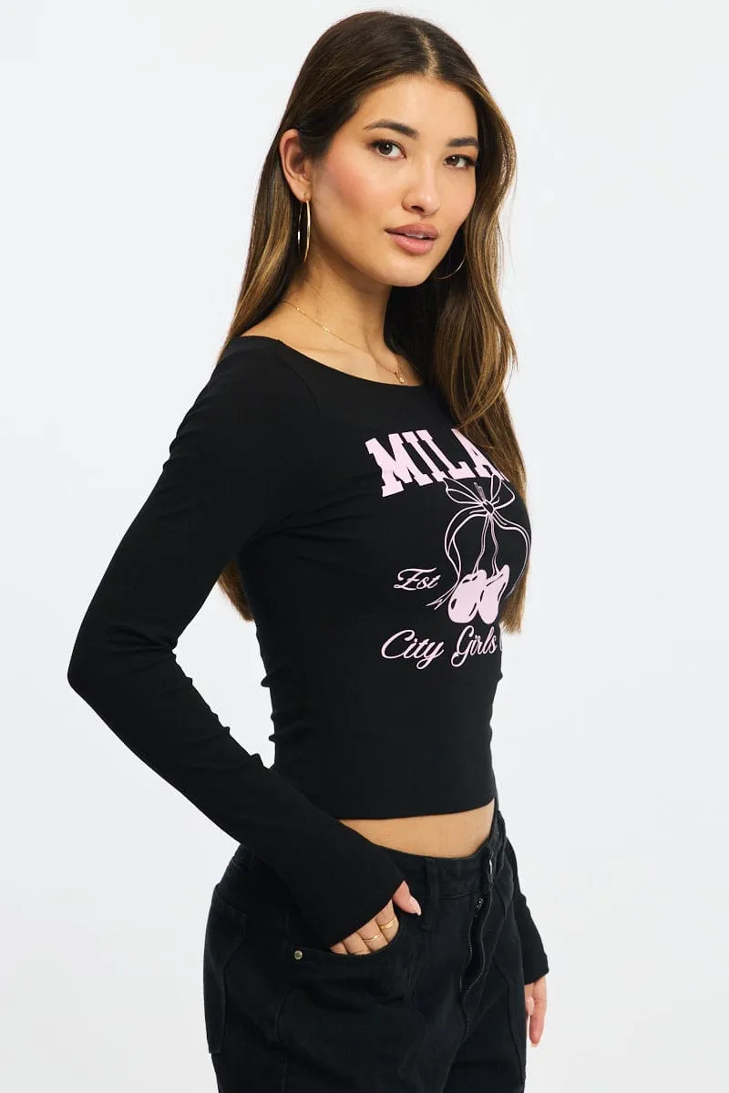 Black Graphic Tee Long Sleeve sold by Ally Fashion product image thumbnail 3