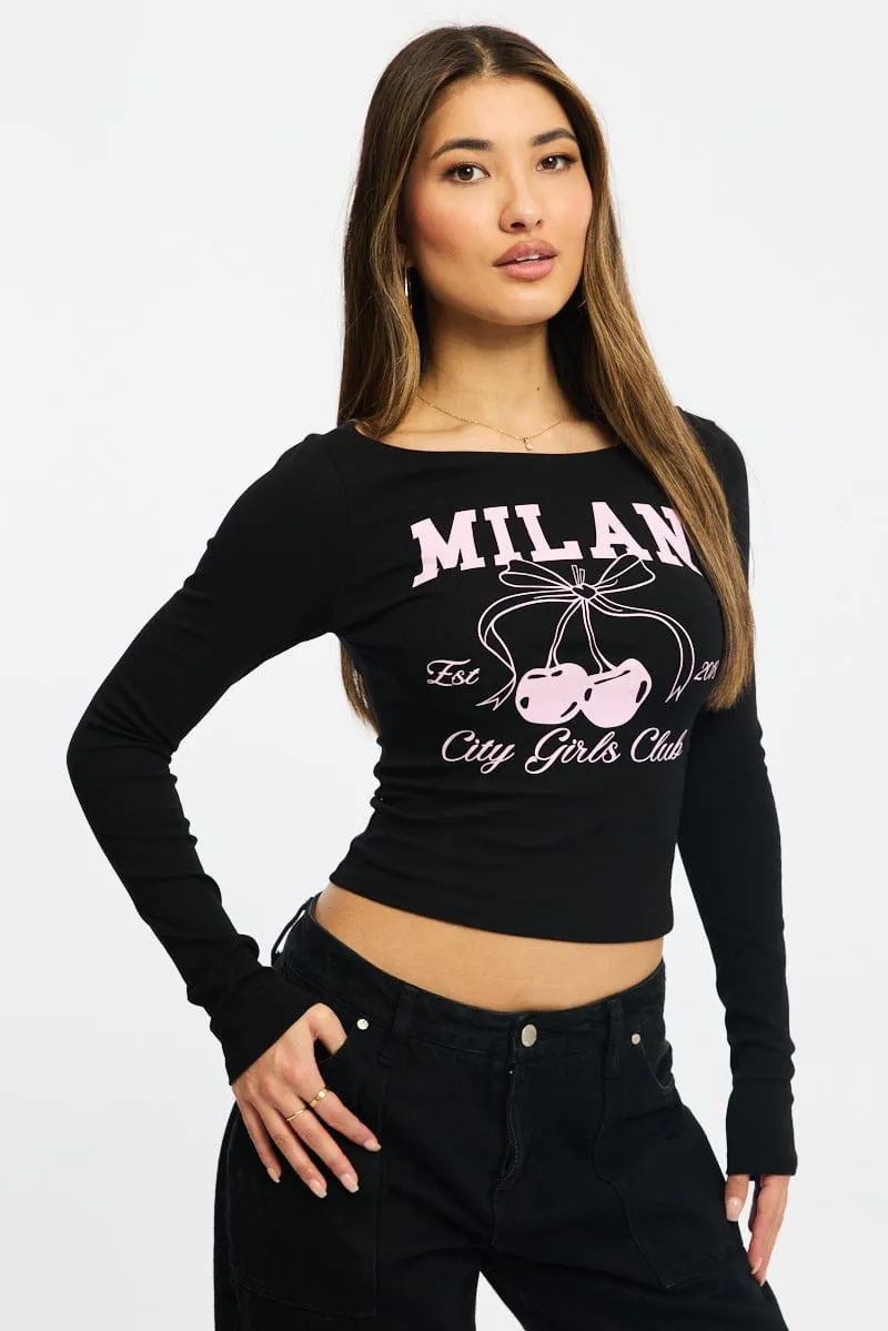 Black Graphic Tee Long Sleeve sold by Ally Fashion