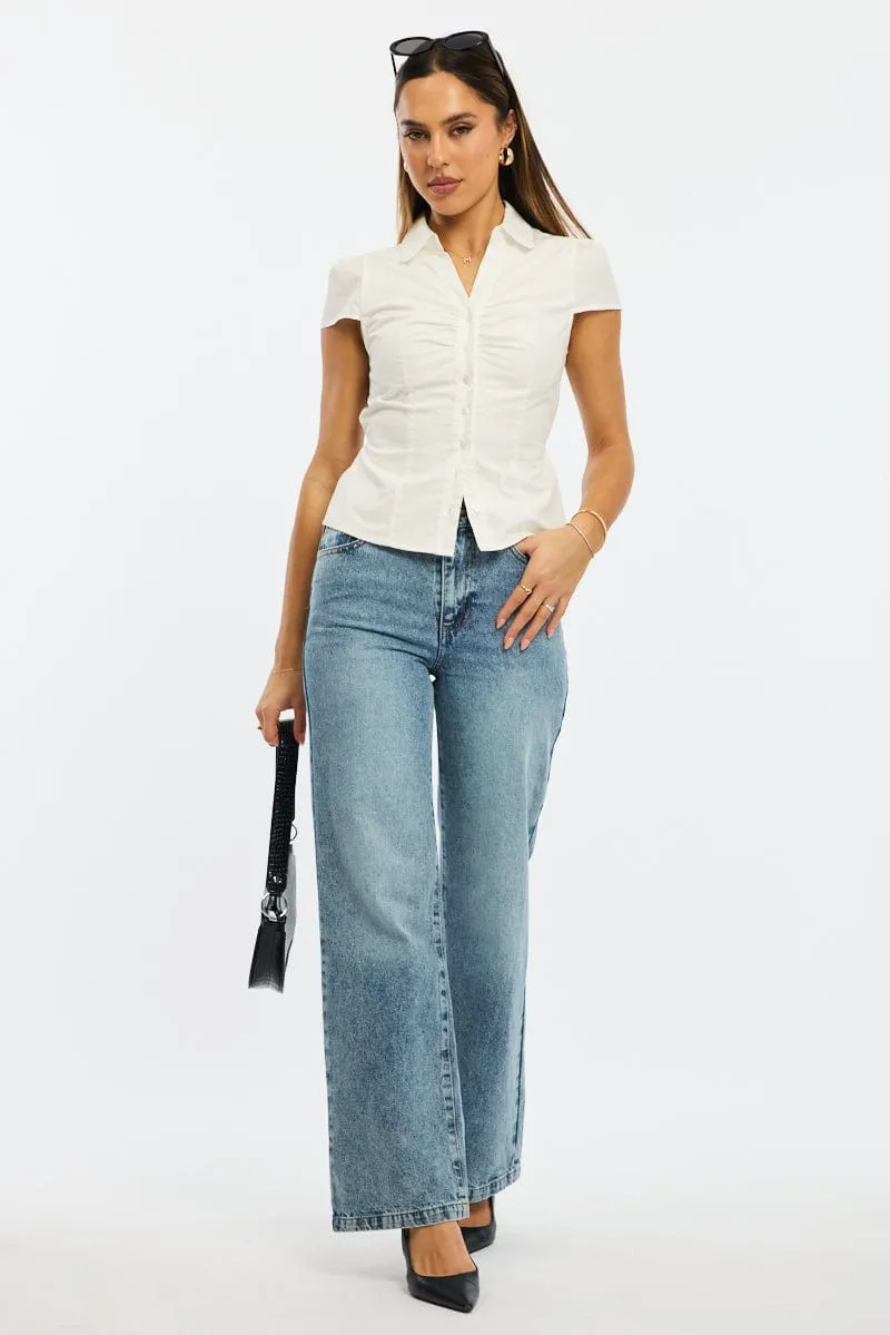 Denim Wide Leg Jeans Mid Rise sold by Ally Fashion