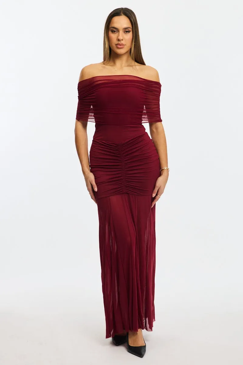 Red Off Shoulder Maxi Dress Mesh sold by Ally Fashion