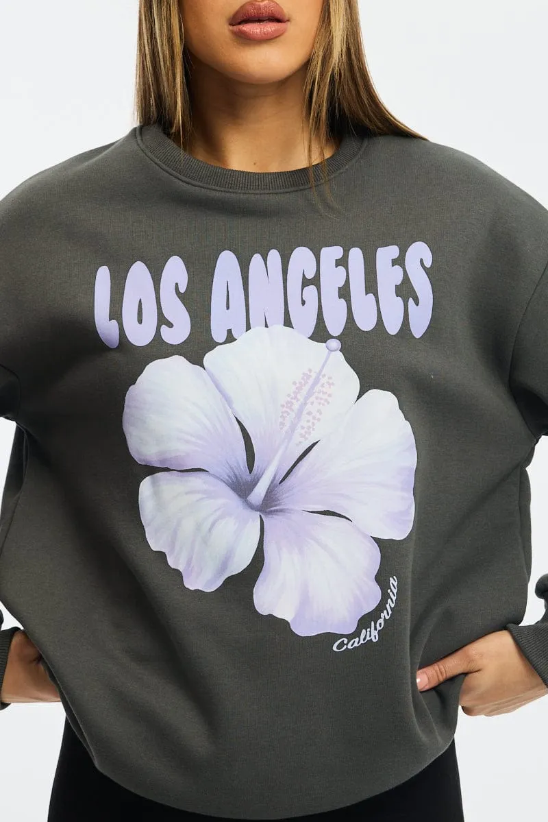 Grey Graphic Hoodie Long Sleeve sold by Ally Fashion product image thumbnail 5