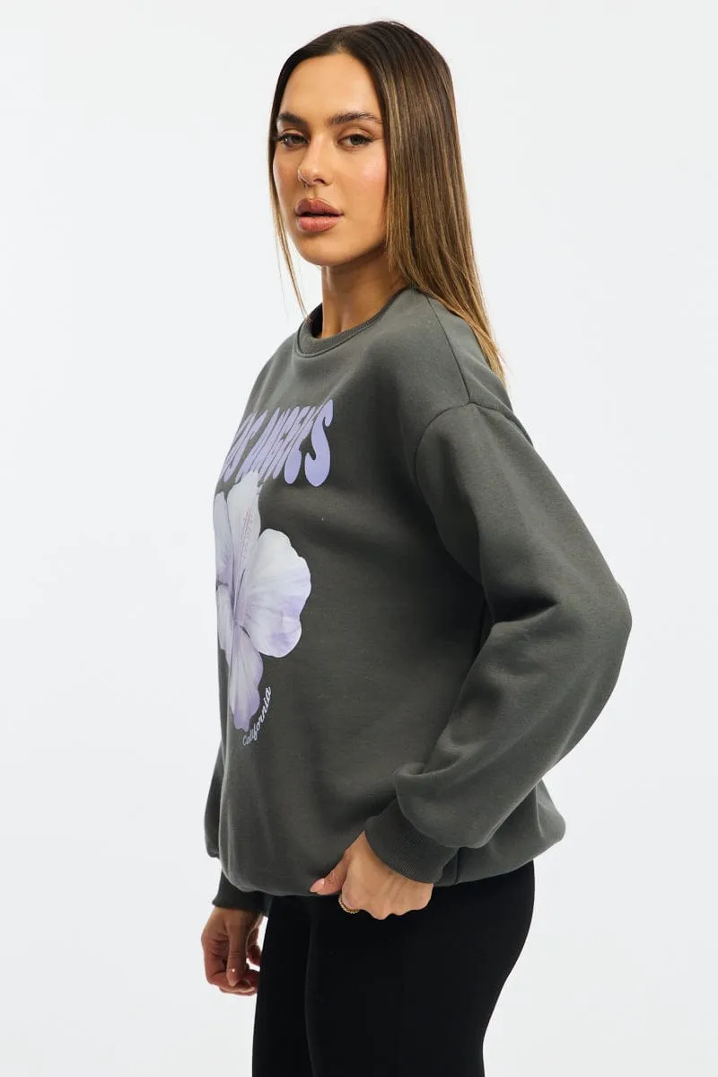 Grey Graphic Hoodie Long Sleeve sold by Ally Fashion product image thumbnail 3