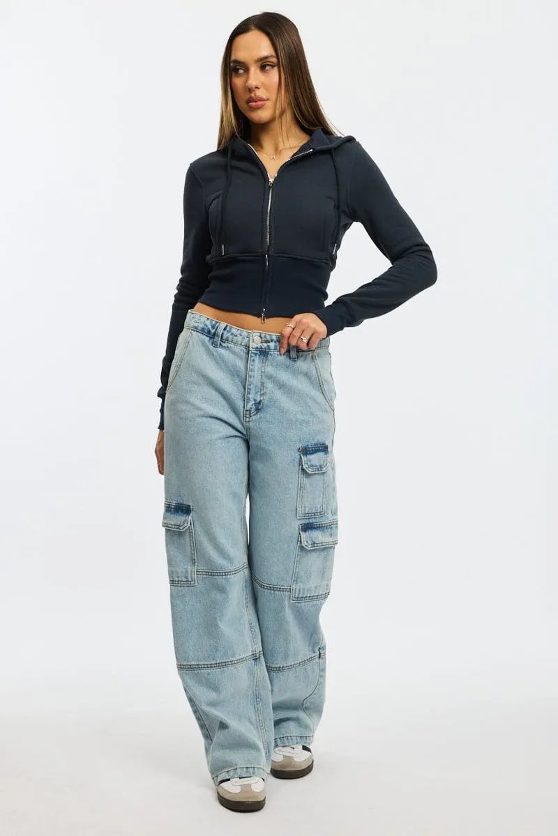 Blue Zip Through Hoodie sold by Ally Fashion product image thumbnail 2