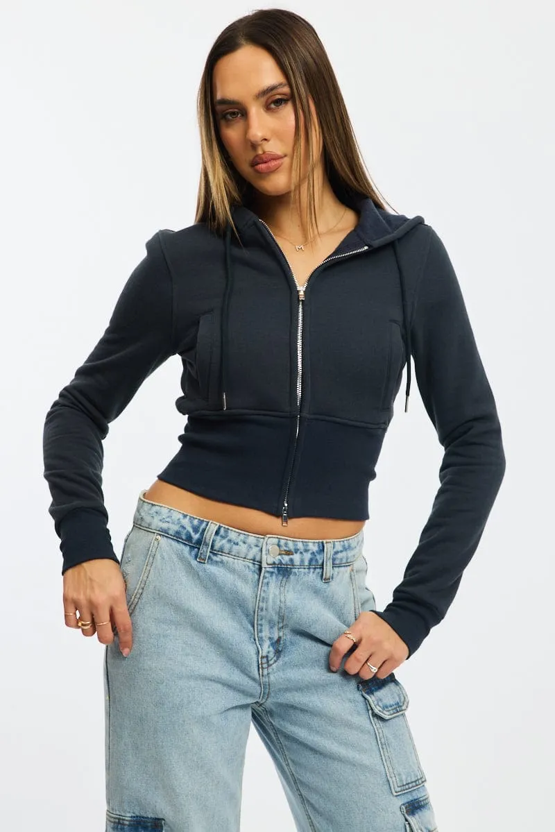 Blue Zip Through Hoodie sold by Ally Fashion