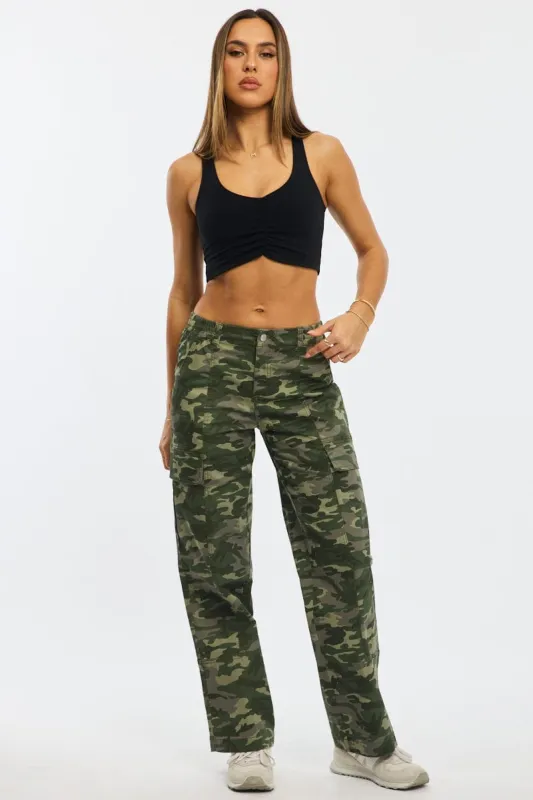 Green Print Cargo Pants Mid Rise sold by Ally Fashion